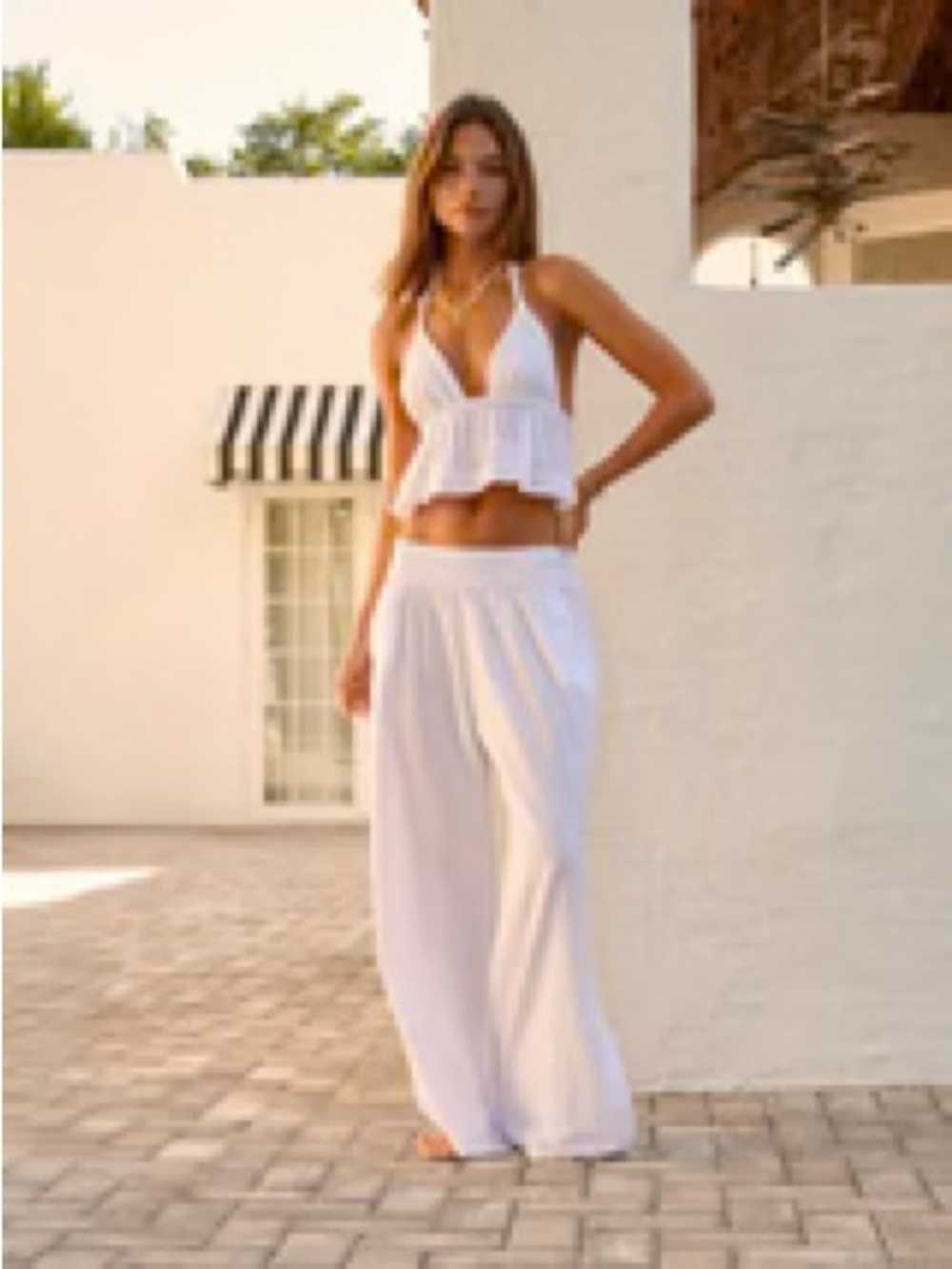 White Wide Leg Drawstring Pants - Lightweight Summer Style - Picture 6 of 6